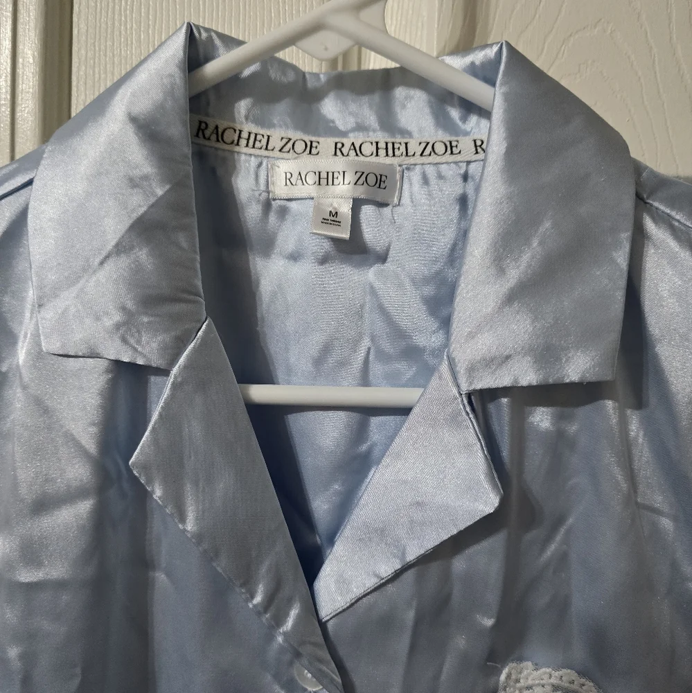 Rachel Zoe Satin Pajama Set, Light Blue w/Lace Detail, Bridal, Feminine, EUC!